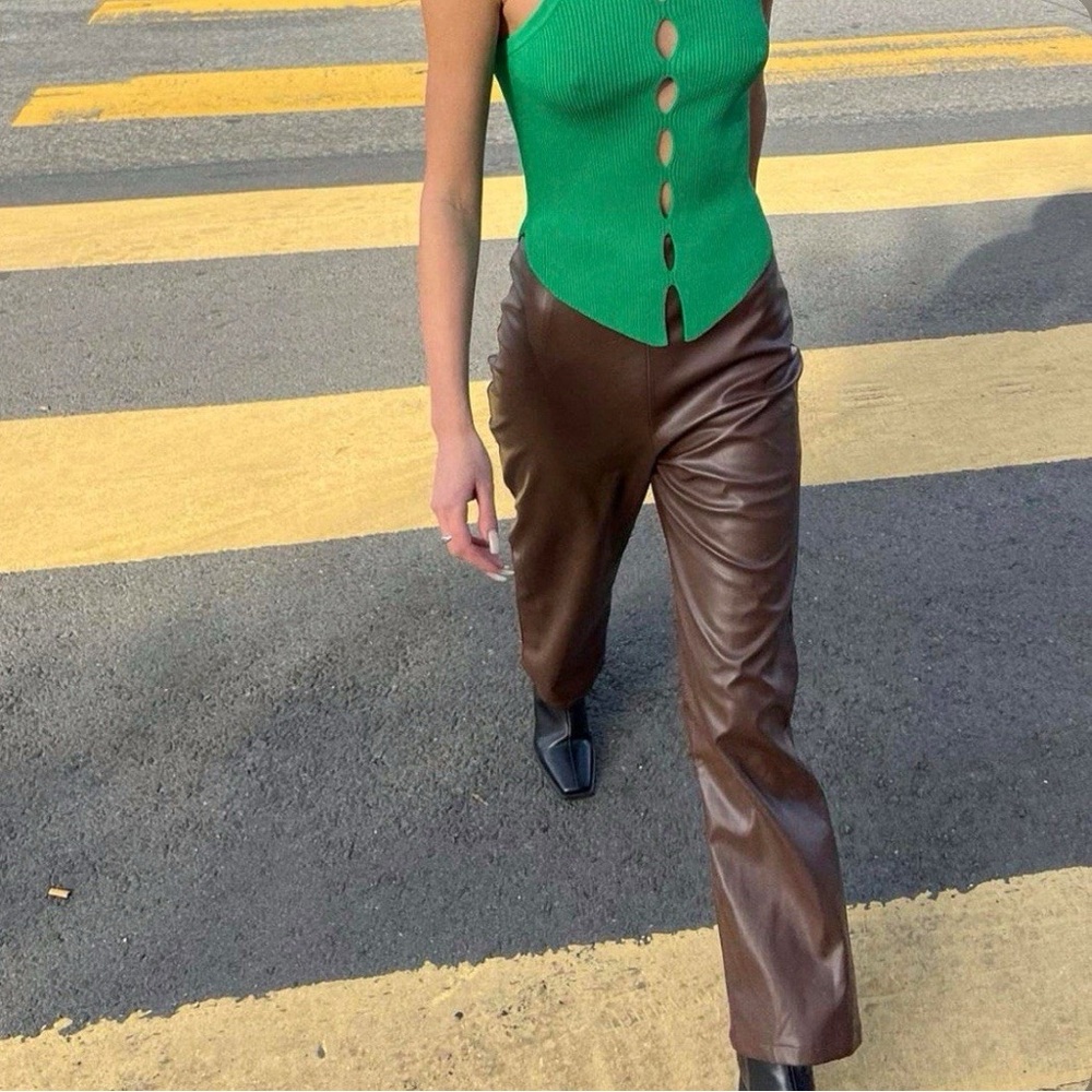 Lisa Says Gah Chocolate Brown Faux Leather Straight Leg Pants